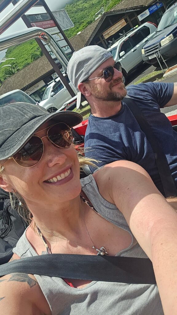 The hair in the wind in the buggy at Moorea